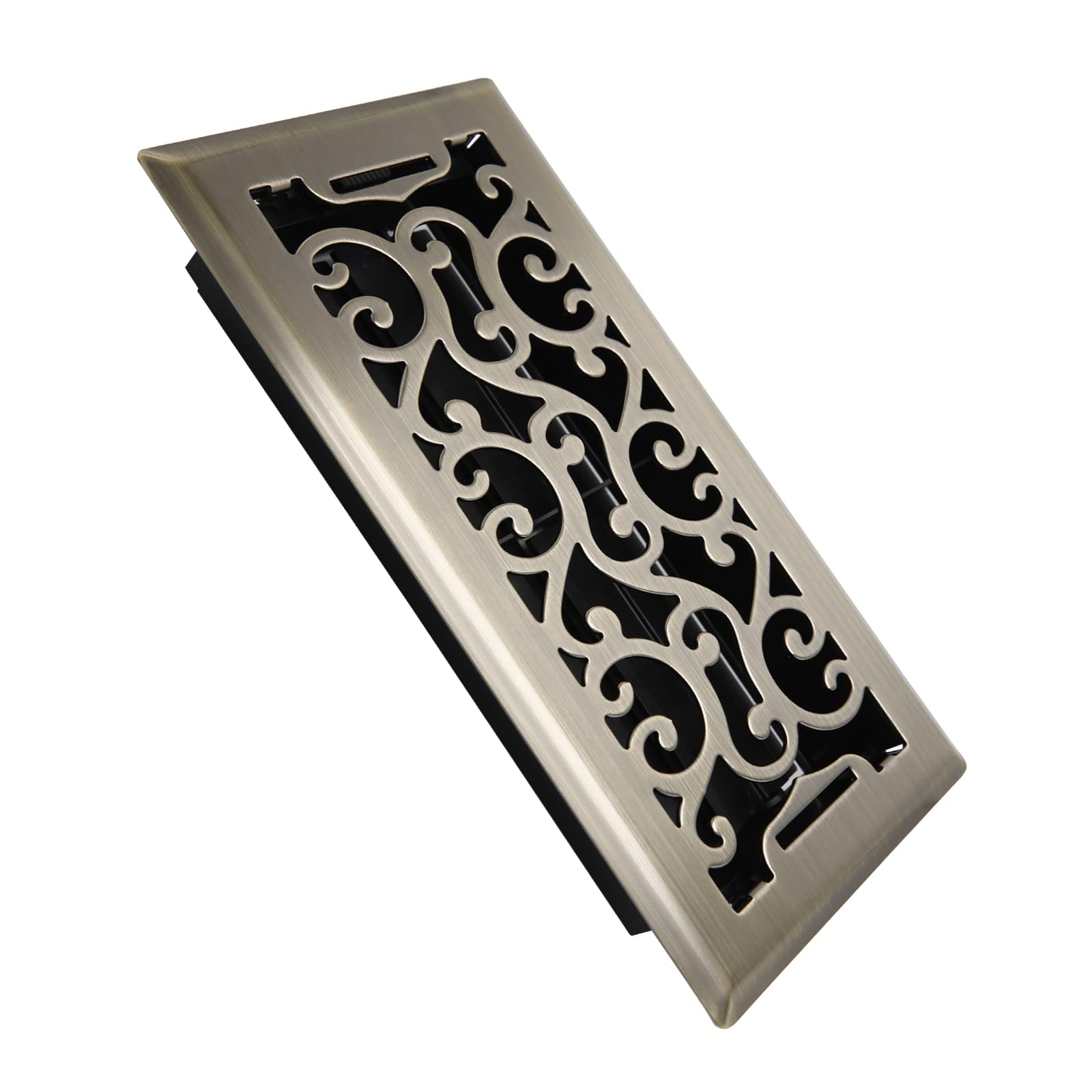 SANYCASA Floor Register 4x10 Inches Heavy Duty Walkable Floor Register Easy Adjust Air Flow Floor Vents - Neoclassical Design - Antique Brass - Vent Cover for Home Floor