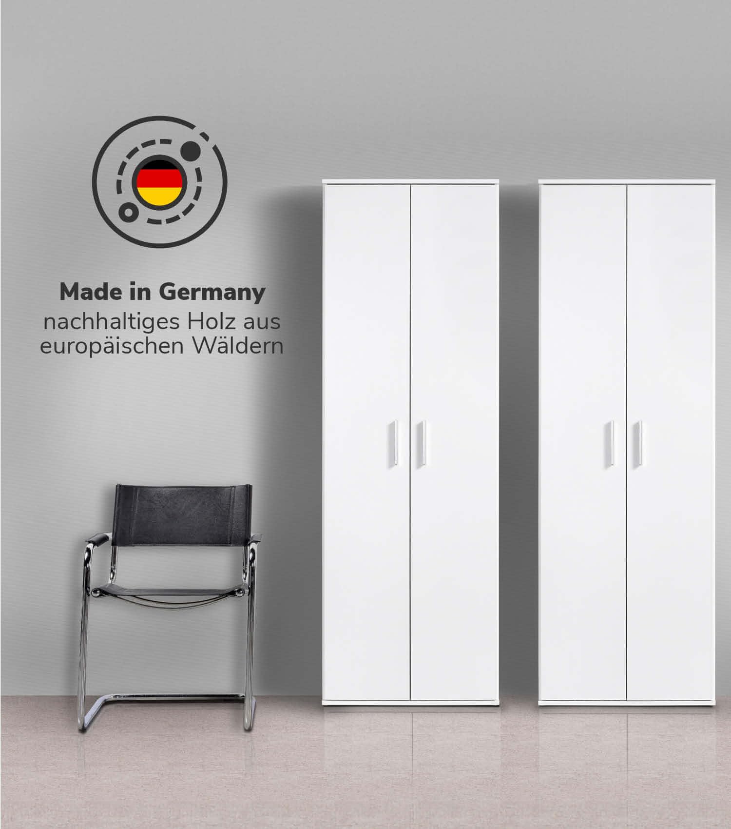 mokebo® Mehrzweckschrank Set 2-teilig 'Die Allzweckwaffe', Schrank-Set mit Aktenschrank & Besenschrank in Betonoptik BZW. Grau, auch als Moderne Wohnwand