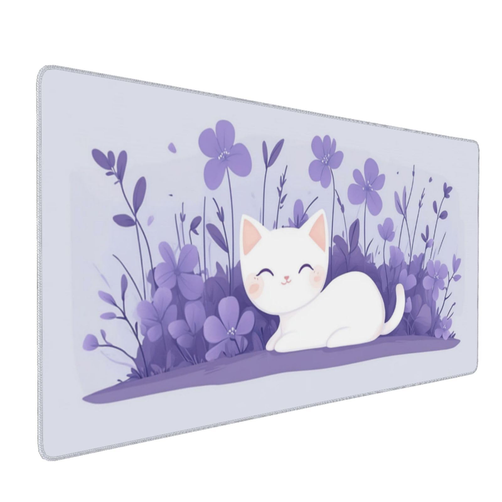 Tappetino Mouse XXL Fiore & Gatto, 100 x 50 cm Tappetino da Scrivania G485 | Tappetino per Mouse, Base in Gomma Antiscivolo, Superficie Impermeabile, Bordi Cuciti, Tappetino Scrivania per Ufficio, Gioco