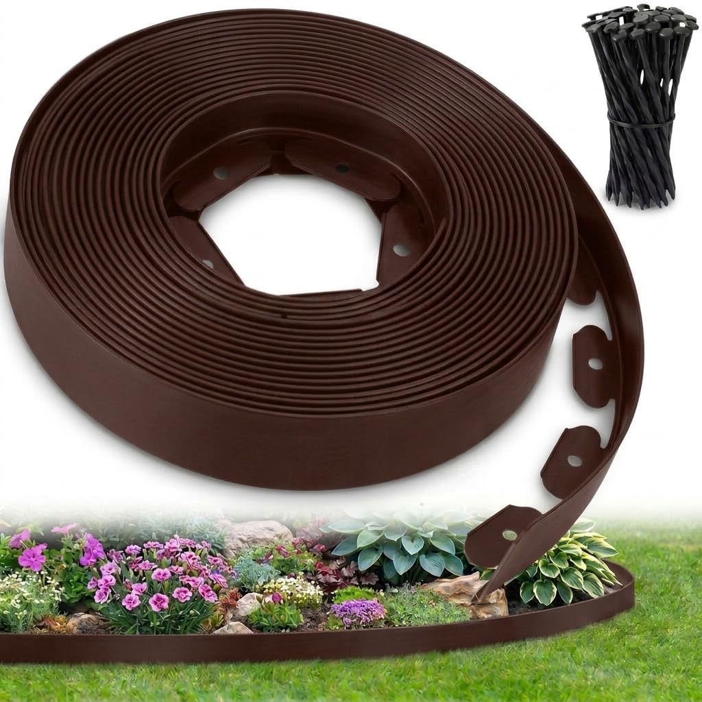 Ediesi, Bordura Jardín Exterior, 10 m, Flexible, Borde plástico Resistente 5 mm, borduras para delimitador césped, Caminos fácil instalación con 30 Piquetas (Negro, 10 Metros) — view 8
