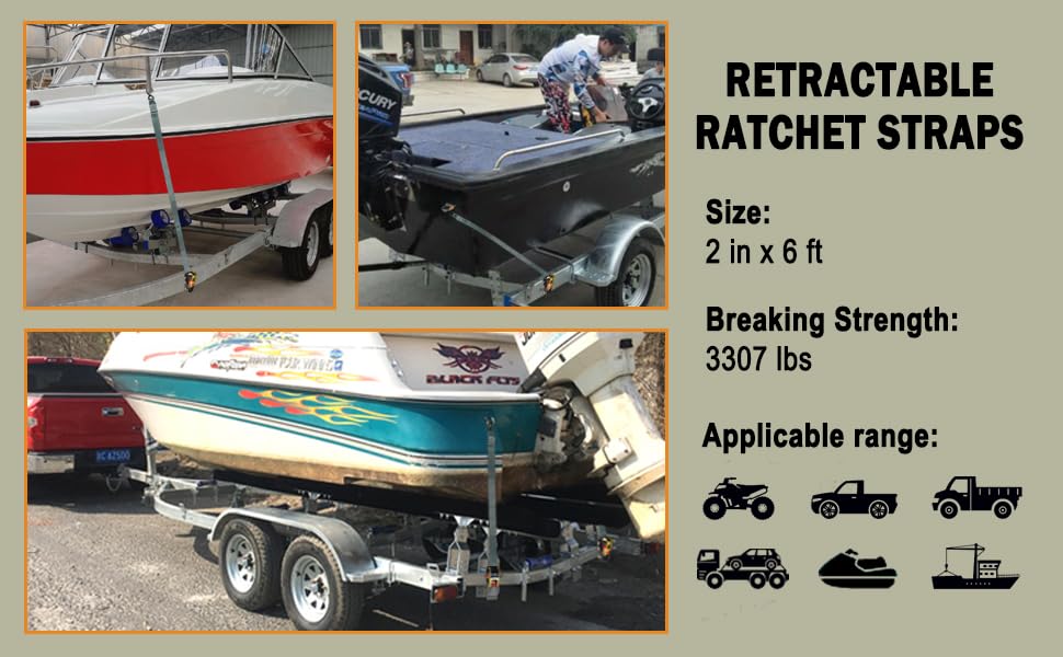 NUOER 2 Pack E-Track Retractable Ratchet Straps (2in x 6 ft),Ratchet Tie Down Straps for Motorcycles, Boats,Atvs,Trailers-WLL1,653lb,BS:3,306 lbs