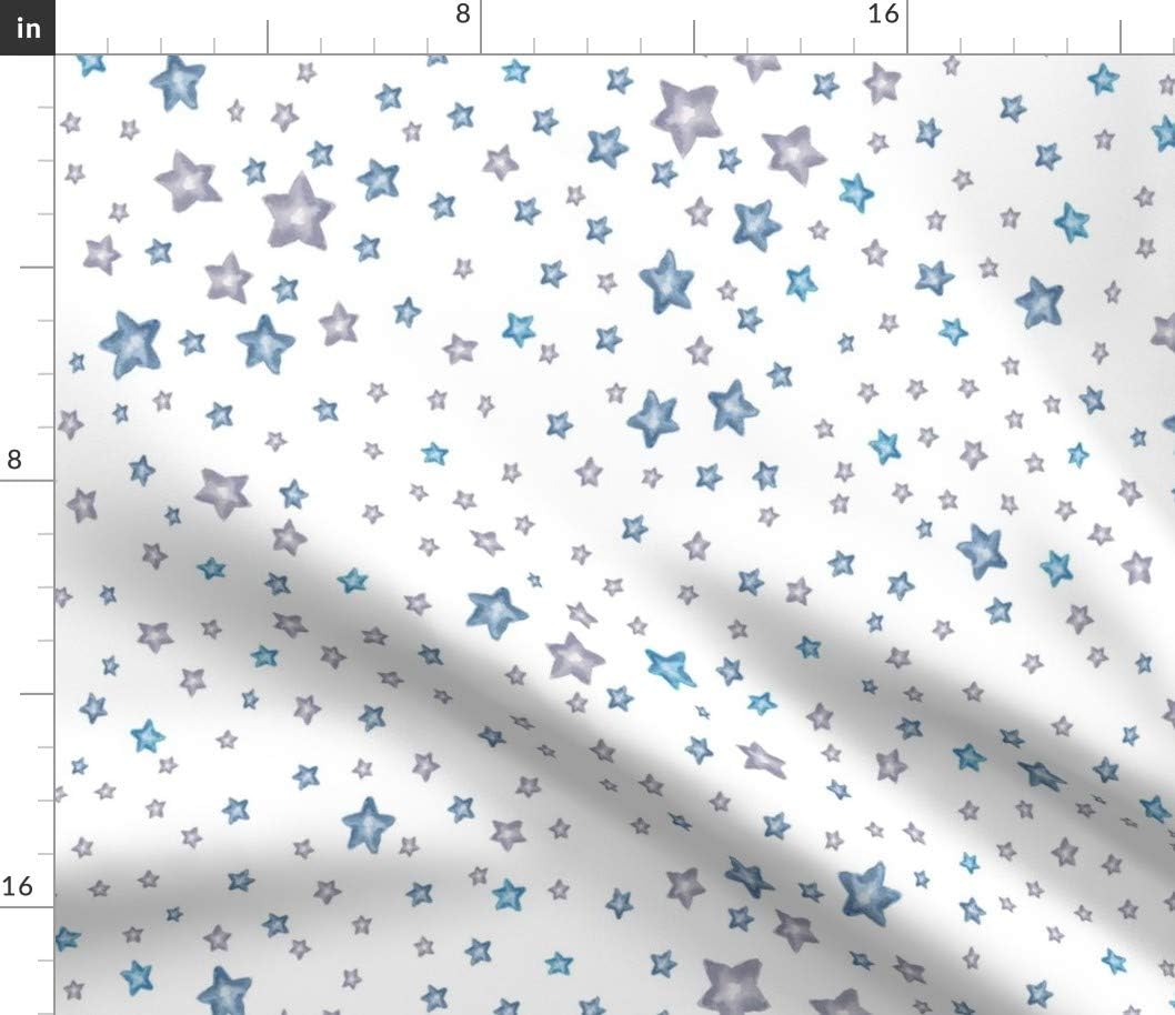 Spoonflower Fabric - Elephant Mix Match Stars Watercolor Boy Blue Grey Printed on Petal Signature Cotton Fabric by The Yard - Sewing Quilting Apparel Crafts Decor