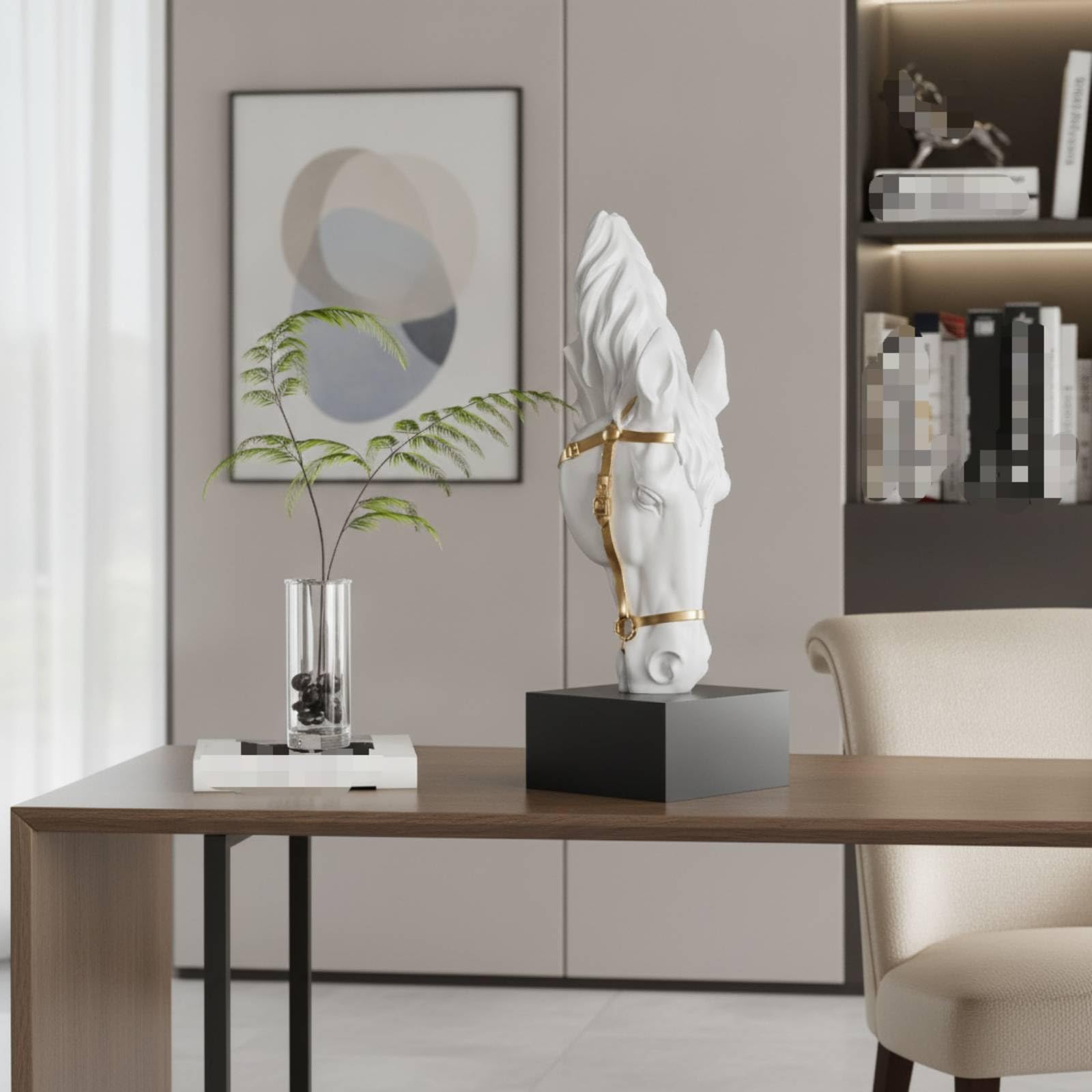 Qianly Statua di Scultura Equina Moderno Busto di Scultura Equina in Resina Astratto Statuetta per Amanti Dei Cavalli, Libreria