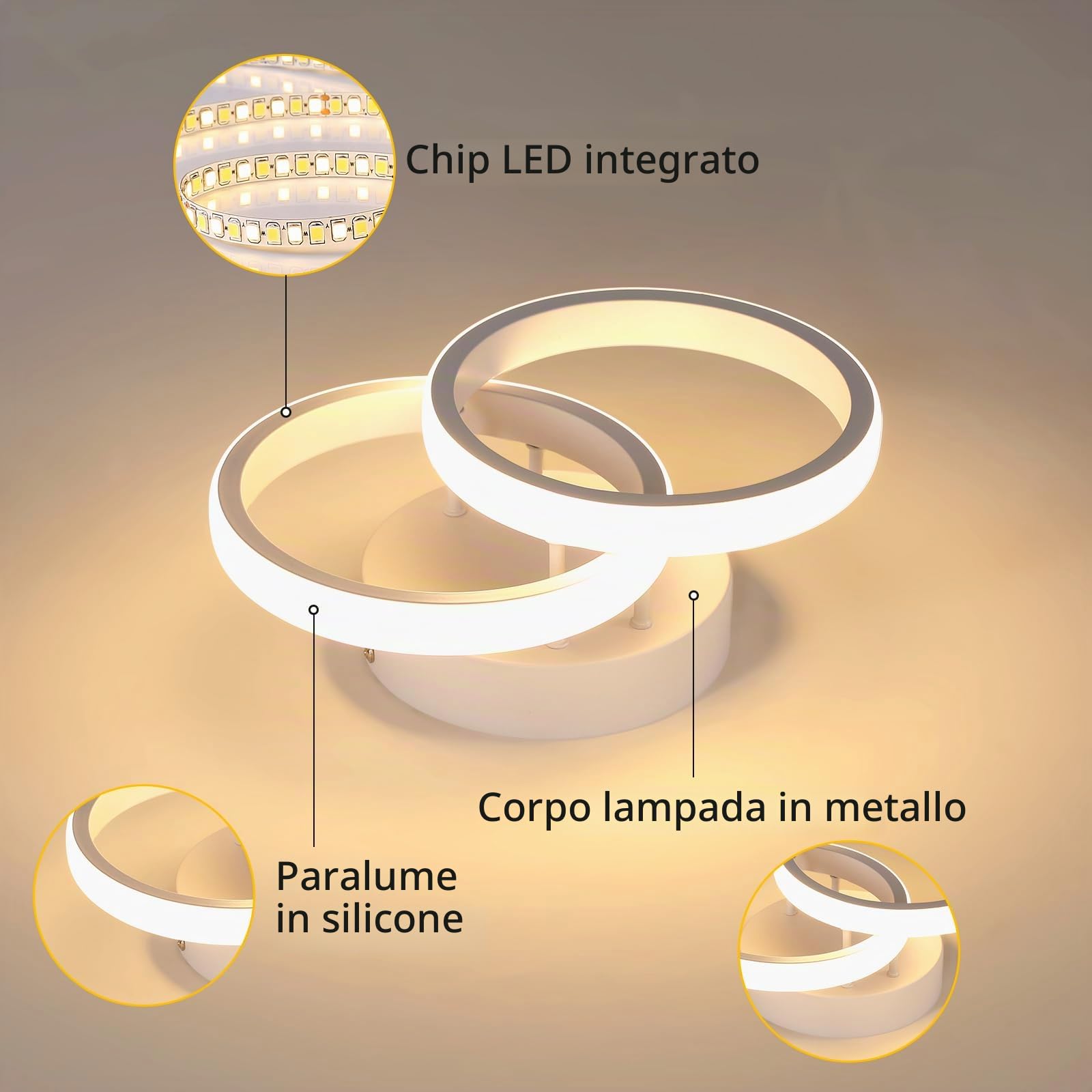 Plafoniera LED Soffitto 2 Pezzi, 22W 2475LM Rotondo Lampadario LED Soffitto Bianco, Moderna Lampada in Acrilico per Camera da Letto Cucina Soggiorno Corridoio, Bianco Caldo 3000K, Ø25CM