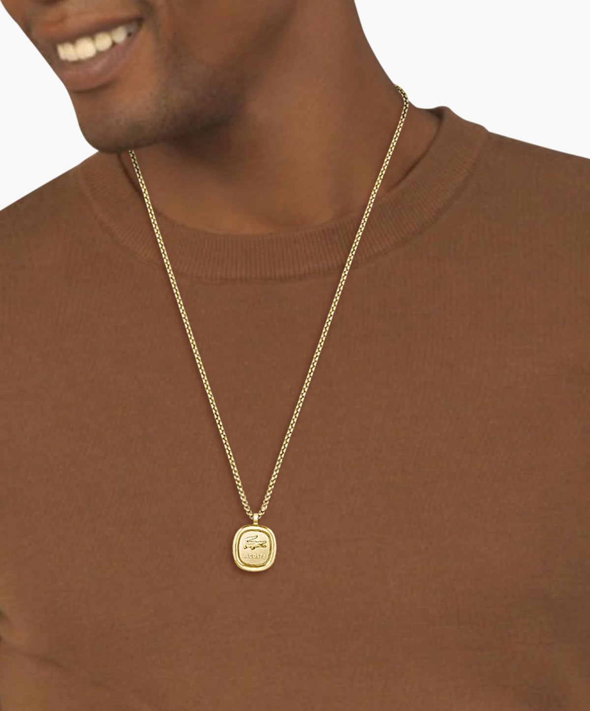 Lacoste Collier pour Homme Collection VIGOR en Acier inoxidable et Couleur Or Jaune