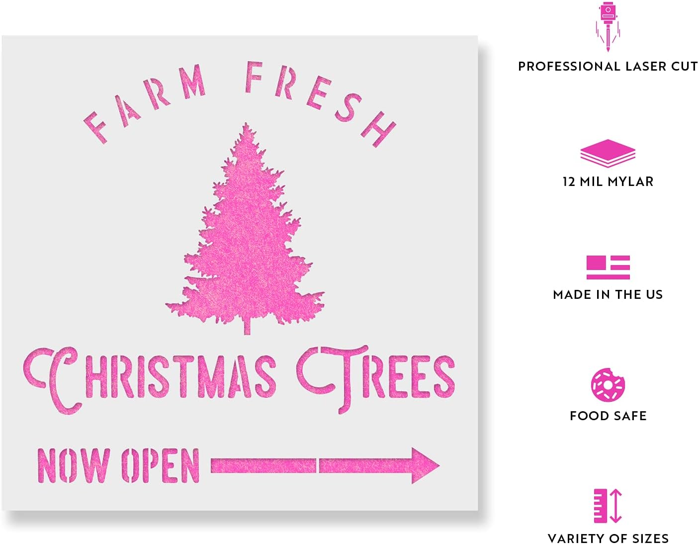 Farm Fresh Christmas Trees Stencil - Christmas Porch Sign, Christmas Drawing Stencil, Christmas Wall Decor, Stencils for Wood Signs