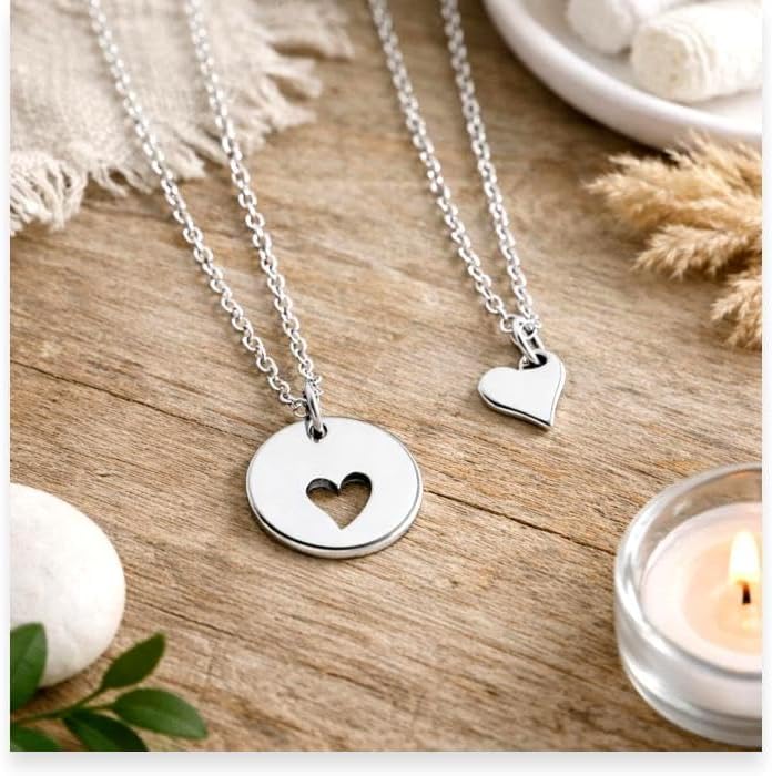 Mother Daughter Necklace set, Tiny Hearts & cut out heart charm necklace, optional mother of two, mother of three, mother and daughters
