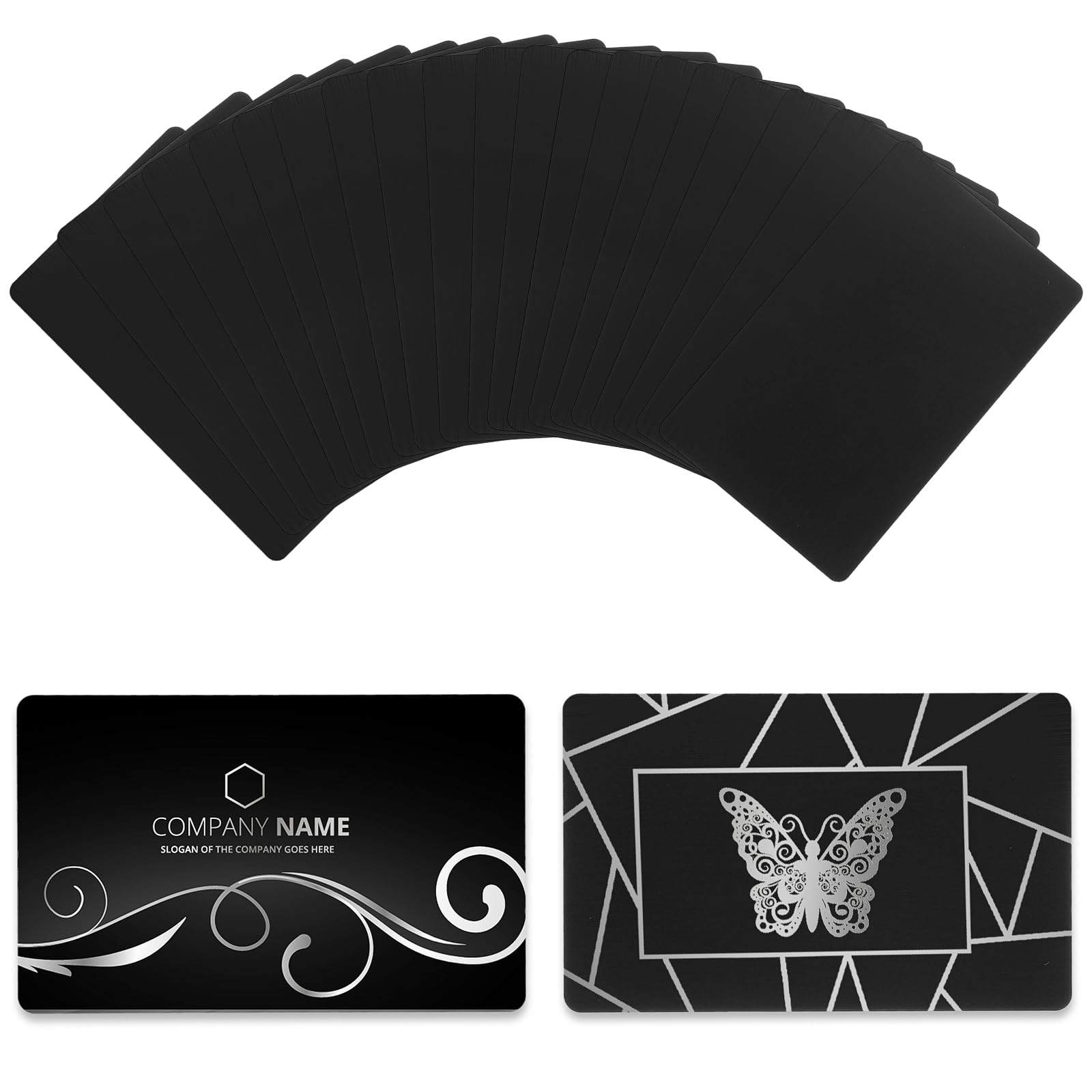 Tenare 200 Pieces Black Metal Business Card Blanks for Laser Engraving, 0.8 mm Thick Anodized Aluminum Blank Cards, 3.4 x 2.1 Inch Custom Metal Name Cards for Business, Gift Tags, DIY Crafts