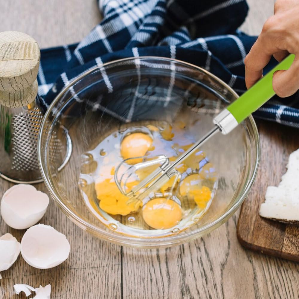 Batidor de mano, batidor de huevos y espumador de leche, batidor giratorio para batir y agitar, herramienta de cocina ideal para mezclar y batir
