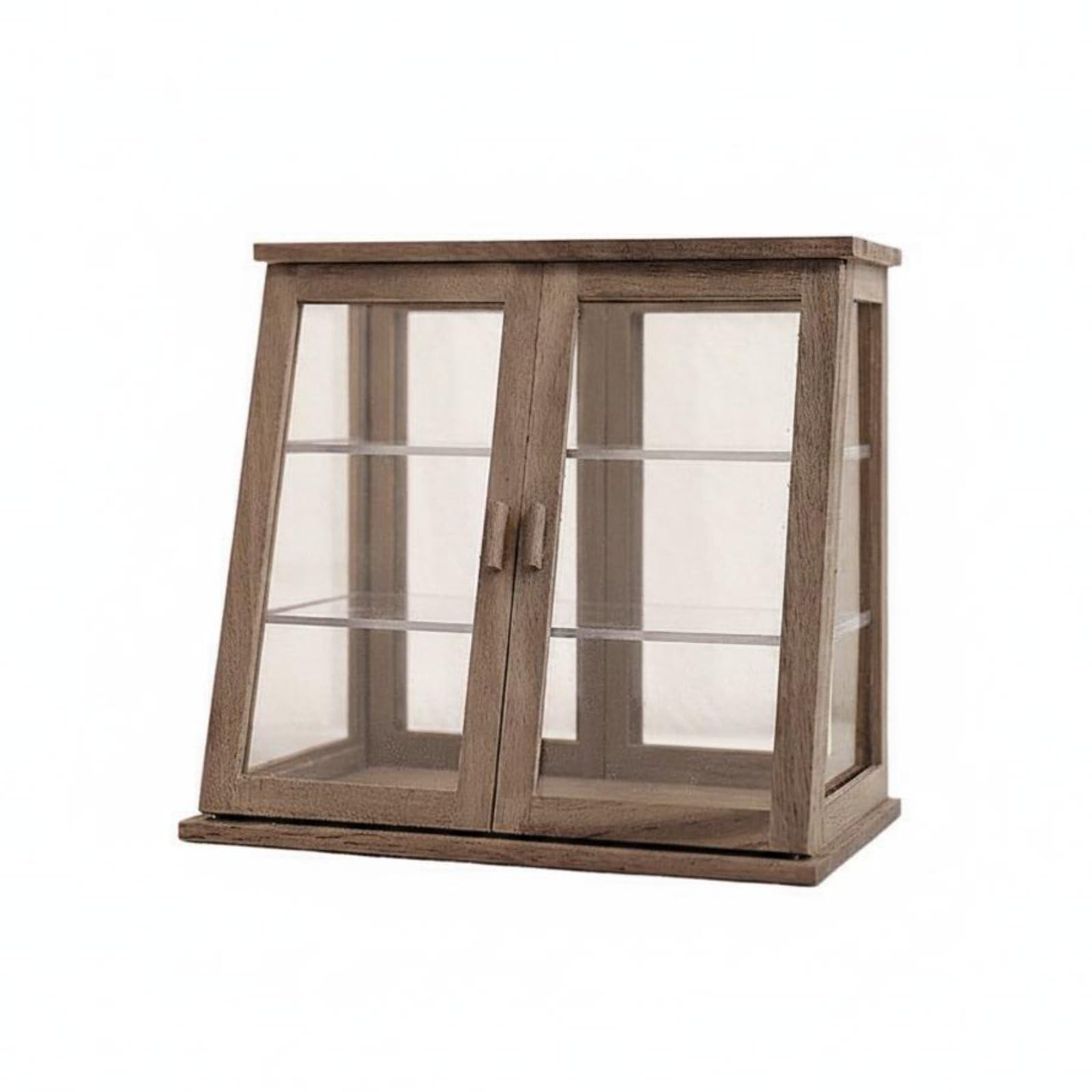 Credenza Espositiva in Miniatura Doppia Anta Vetrina in Miniatura Legno Fatto a Mobile Espositore Vittoriano per Diorami, A-Noce Grezzo, Vetrina Per Torte A Doppia Porta Lunghezza 100mm