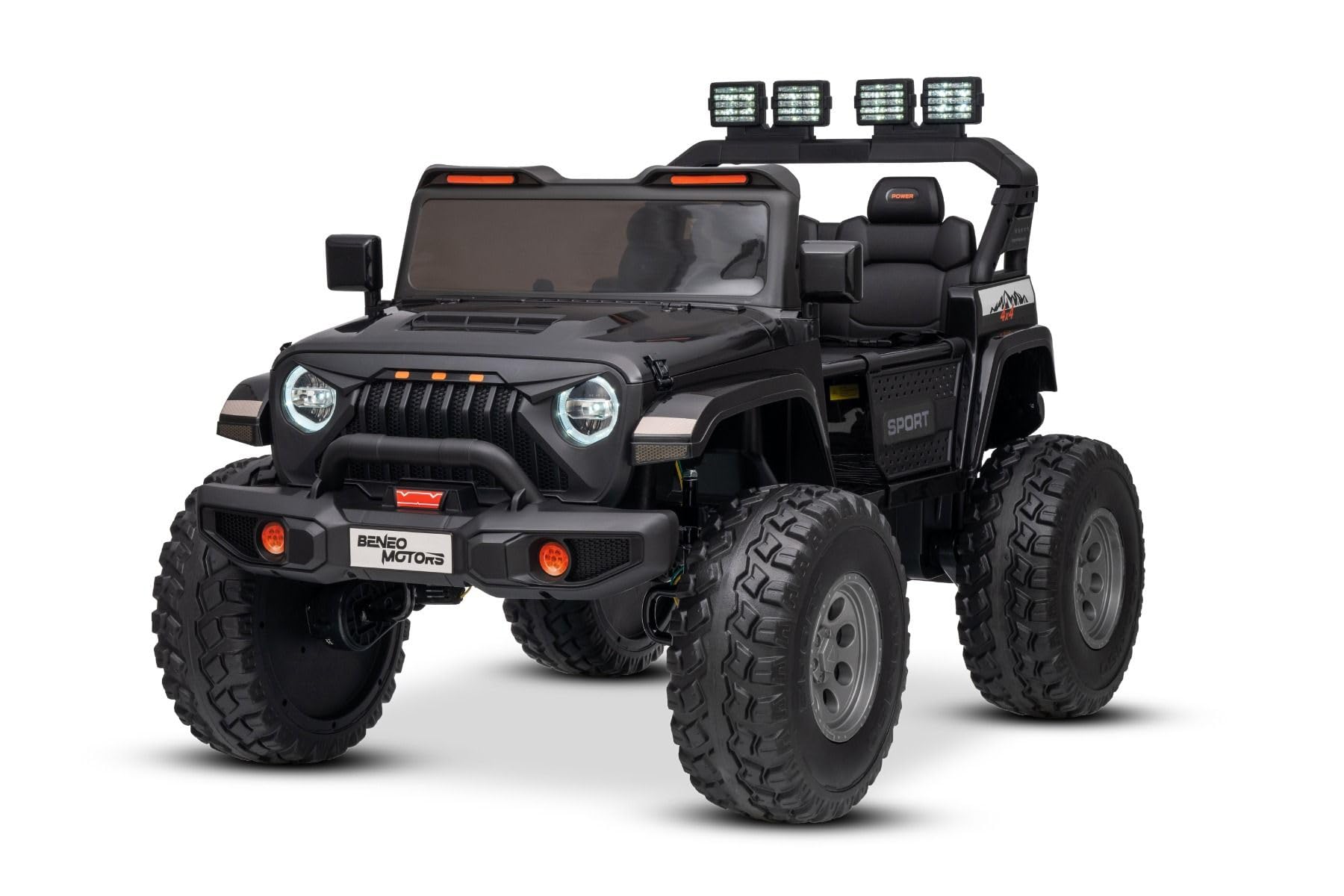 Beneo Motors OFFRIDE 4x4² 2-osobowy samochód elektryczny, 12 V, czarny, odtwarzacz MP3 z wejściem USB/AUX, napęd na wszystkie koła 4 x 4, akumulator litowy, pilot zdalnego sterowania, oświetlenie LED