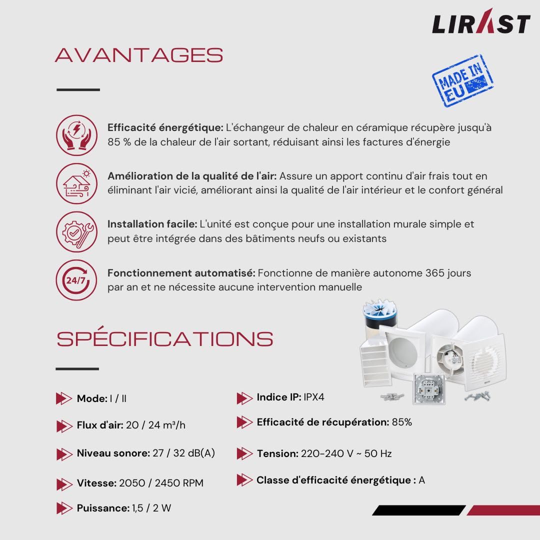 Ø 100mm VMC Double Flux Complet avec Interrupteur - Récupérateur de Chaleur - Ventilation Extracteur dAir Repartiteur de Chaleur - Axial