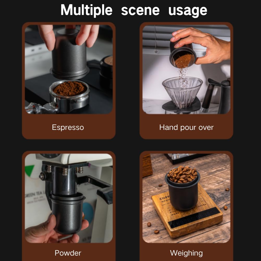 Coffee Dosing Cup, Stainless Steel Coffee Bean Dosing Cup Compatible All 58mm Coffee Portafilters Espressos Dosing Cup for Cafes, Office (Black Gray)