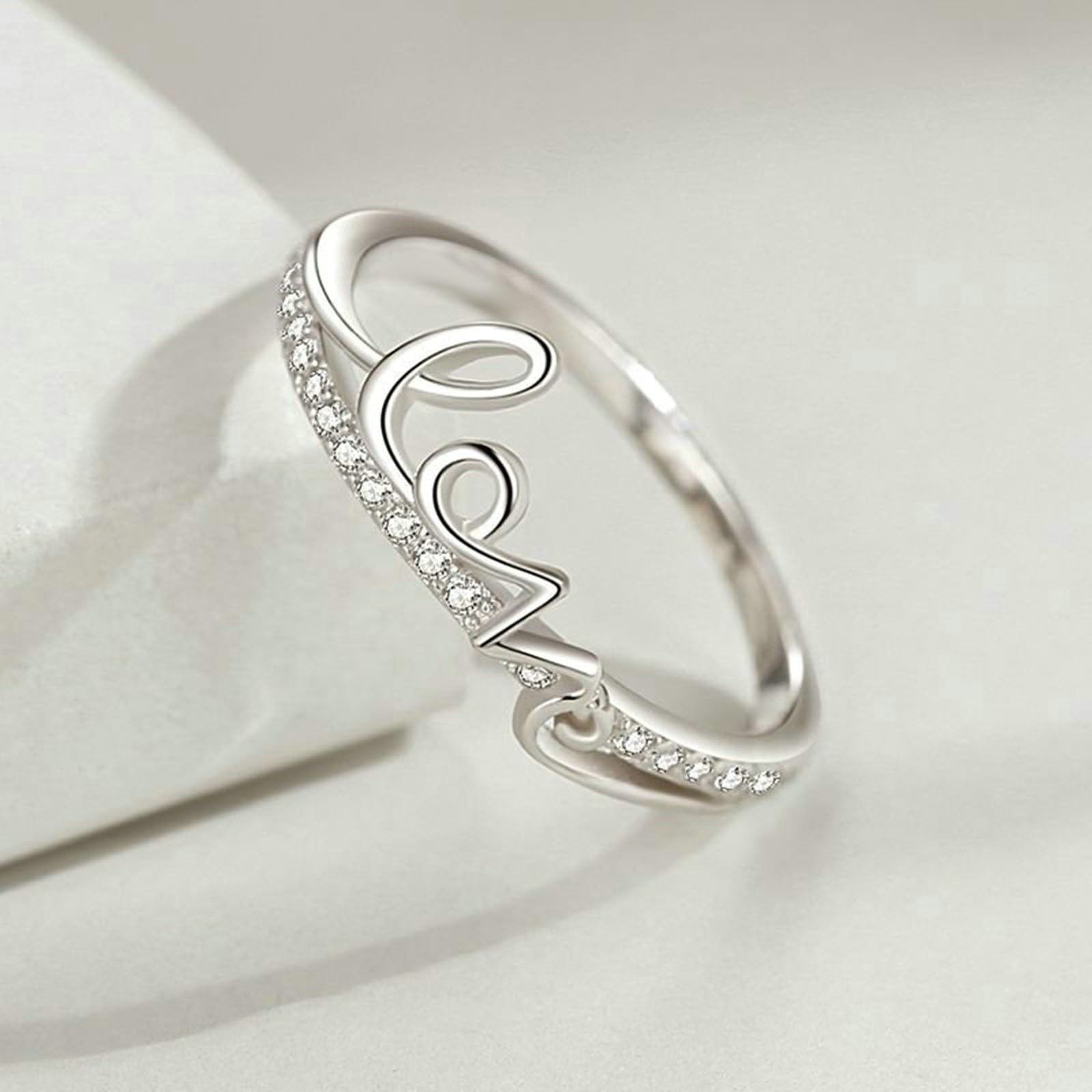 Anillo de boda de oro blanco de 9 quilates para mujer, diseño de amor blanco con moissanita