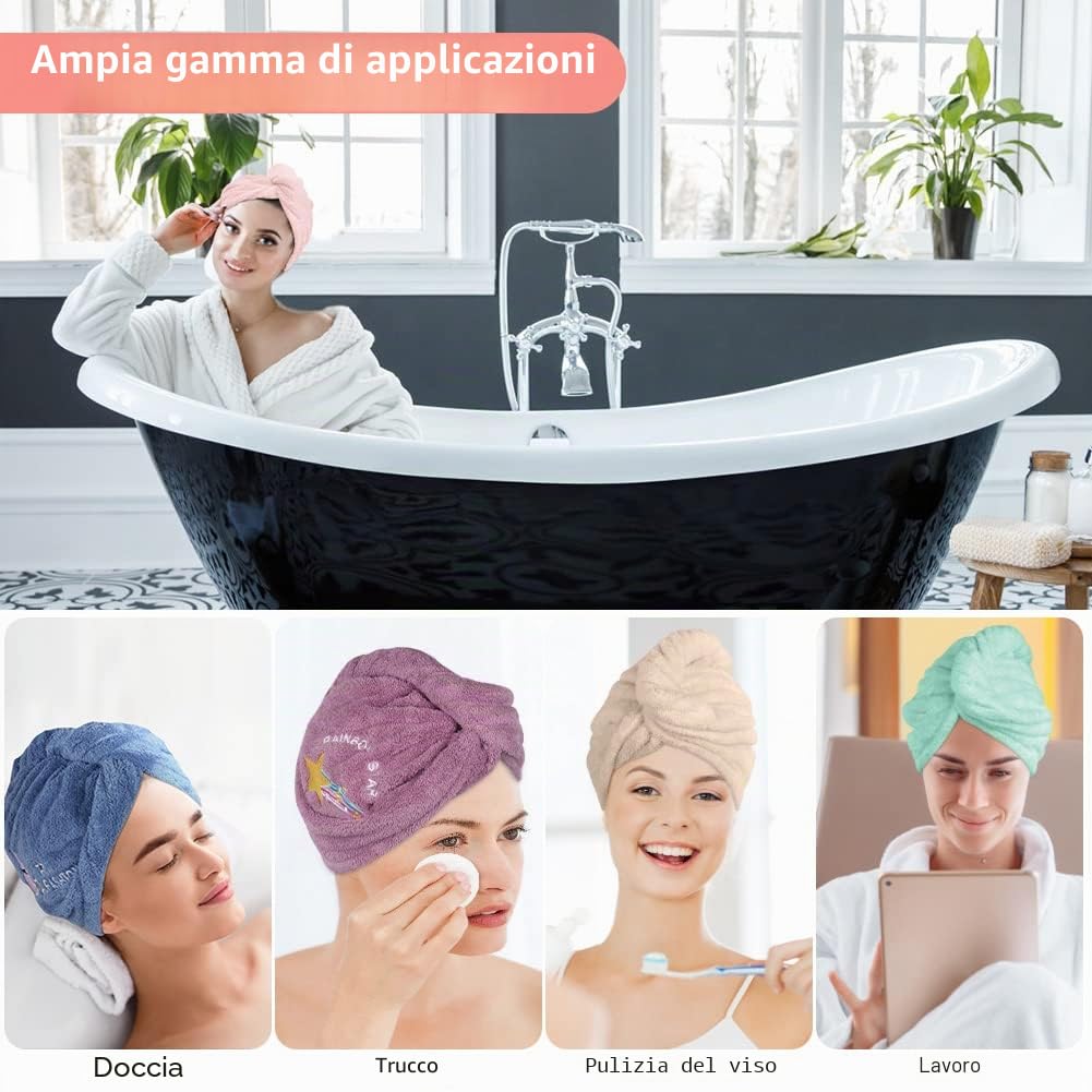 URAQT Asciugamano Microfibra Capelli, 3 Pezzi Asciugamano Capelli Turbante con Bottone, Morbido Assorbente e Asciugatura Rapida, Turbante Super Assorbente per Capelli Corti e Lunghi(Ricamato)