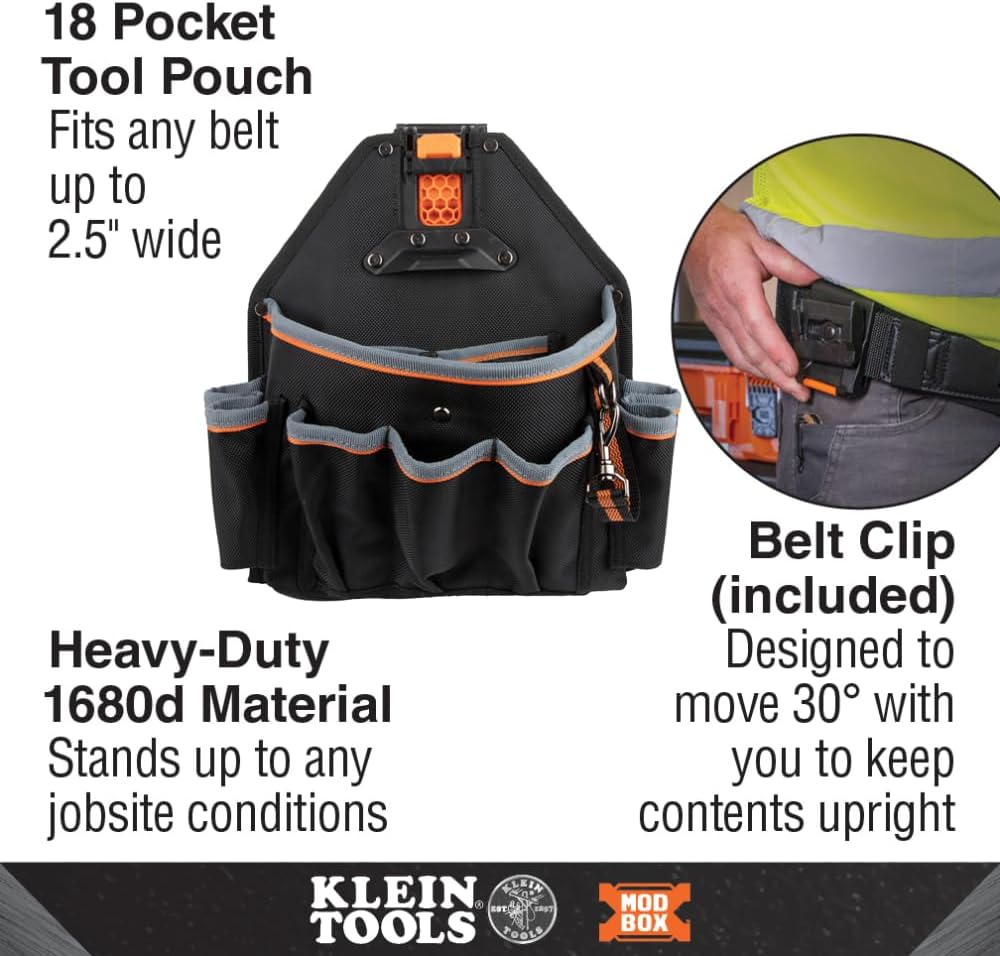 Klein Tools MODbox Tool Pouch, Electrician Bag, Quickly Attach and Release from Tool Belts and MODBox Rail System