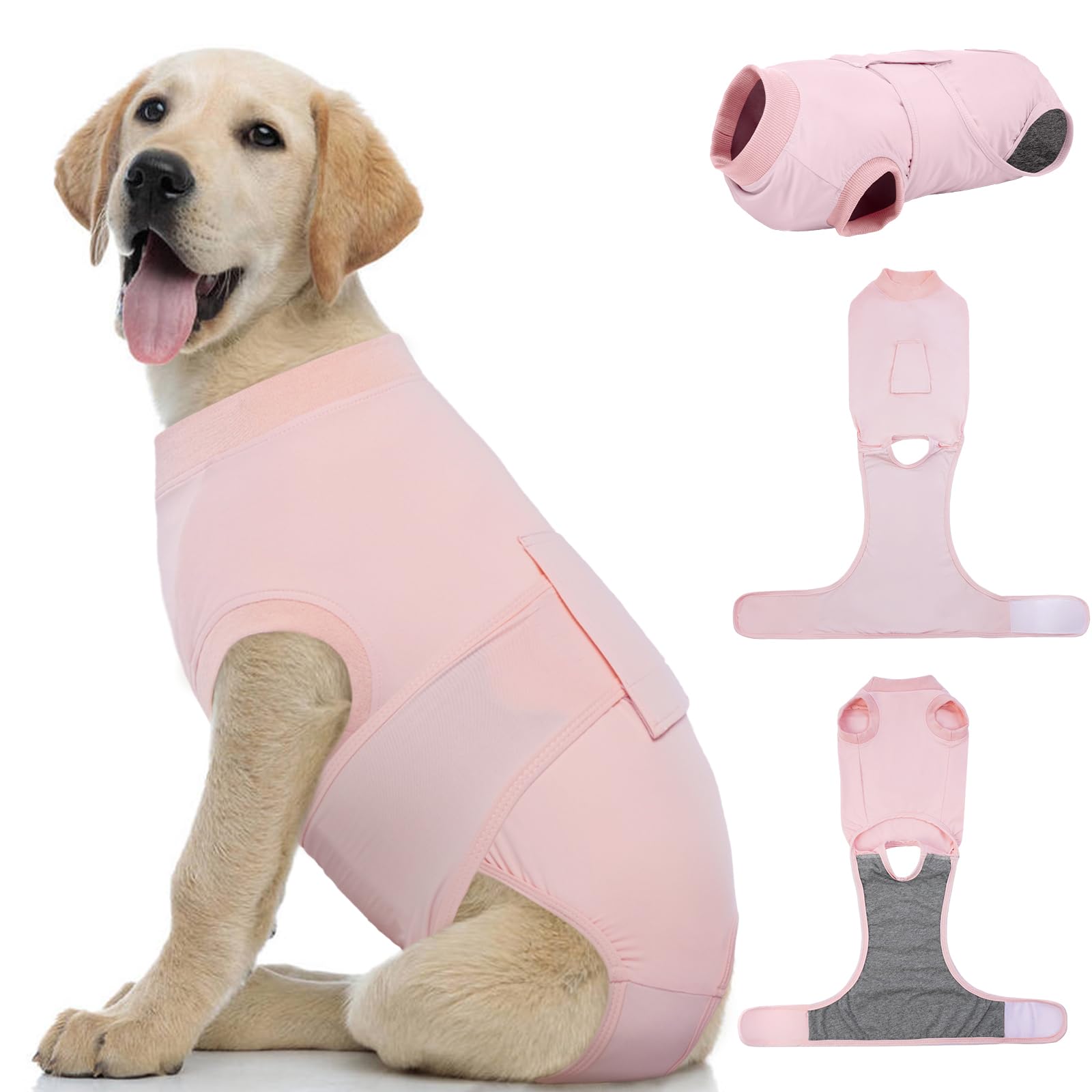 Kuoser Dog Recovery Suit, Female Male Spay Neuter Surgery Suit, Pink, L