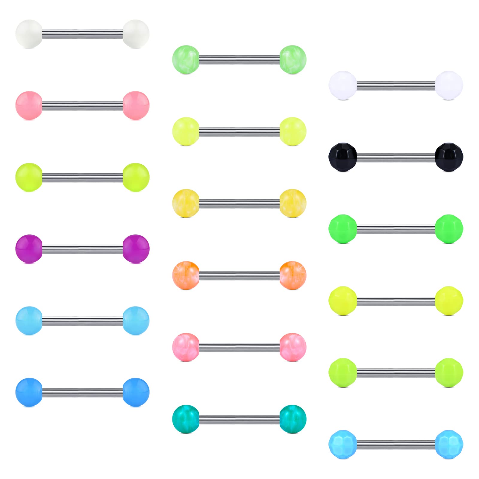 LAURITAMI18pcs Piercing Lengua Pezon Barra 14G 14mm 16mm Acero Quirurgico Pezon Anillos Lengua Piercing Joyas