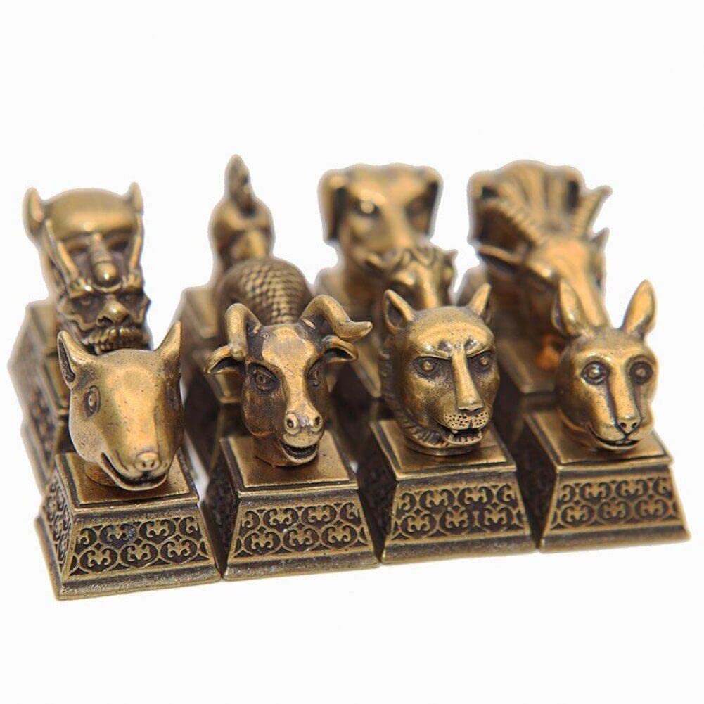 Danlai Gold 12Pcs/Set Chinese Zodiac Animal Head Sculpture Key Chain Decoration Good Luck For Keychain Durable Keys Present