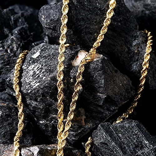 Dainty 10K Yellow Gold Italian Diamond Cut Rope Chain Necklace 1.5MM 2MM 2.5MM 3MM 4MM 5MM 6MM Pure 10 Karat Gold Necklaces, 16''-30’' Men Women Unisex 10k Diamond Cut Rope Chain, Women Girls Men Boys Necklace10K Gold 16" 18" 20" 22" 24 30"2