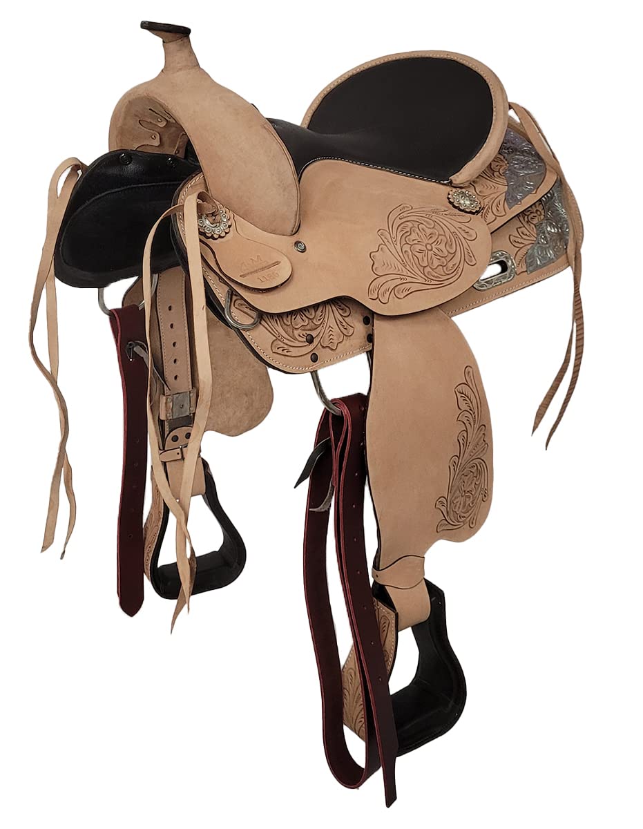 A&M Reitsport Selle western Kansas en cuir de buffle Eco - Arceau de tête amovible - Taille : 17"