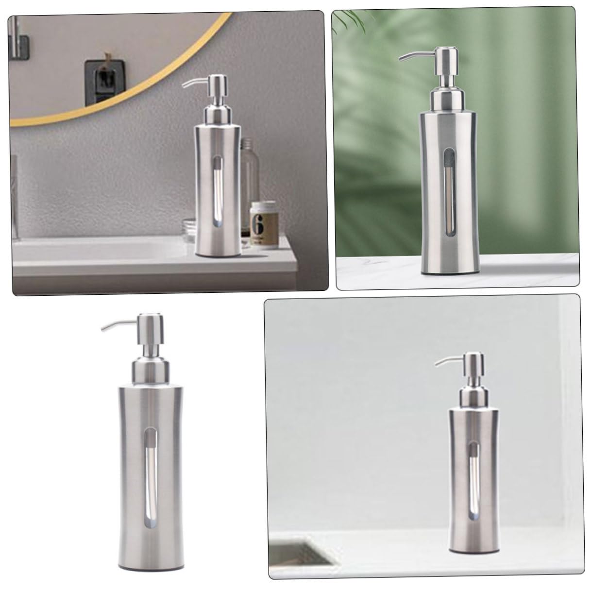 SHINEOFI Distributore di Sapone Manuale in Acciaio 304 Dispenser da Bagno Bottiglia Visibile Ricaricabile Adatto per Cucina Bagno e Lavanderia