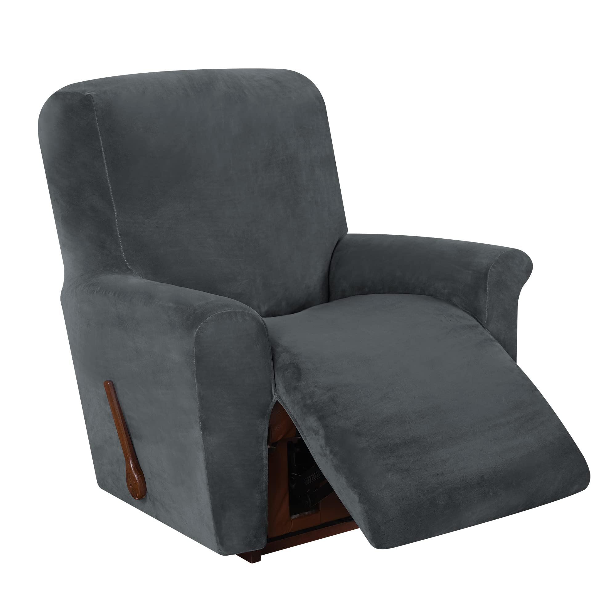 Pack de 4 Fundas de sillón Relax Extensible Terciopelo Suave, Antideslizante con Bolsillos para Brazos salón,Gris Oscuro