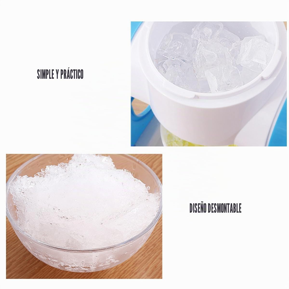 CALLARON Trituradora de Hielo Manual Azul para Casa, Mini Máquina para Hacer Granizados y Hielo Raspado, Desmontable y Fácil de Limpiar, Adecuado para Bebidas y Batidos de Verano