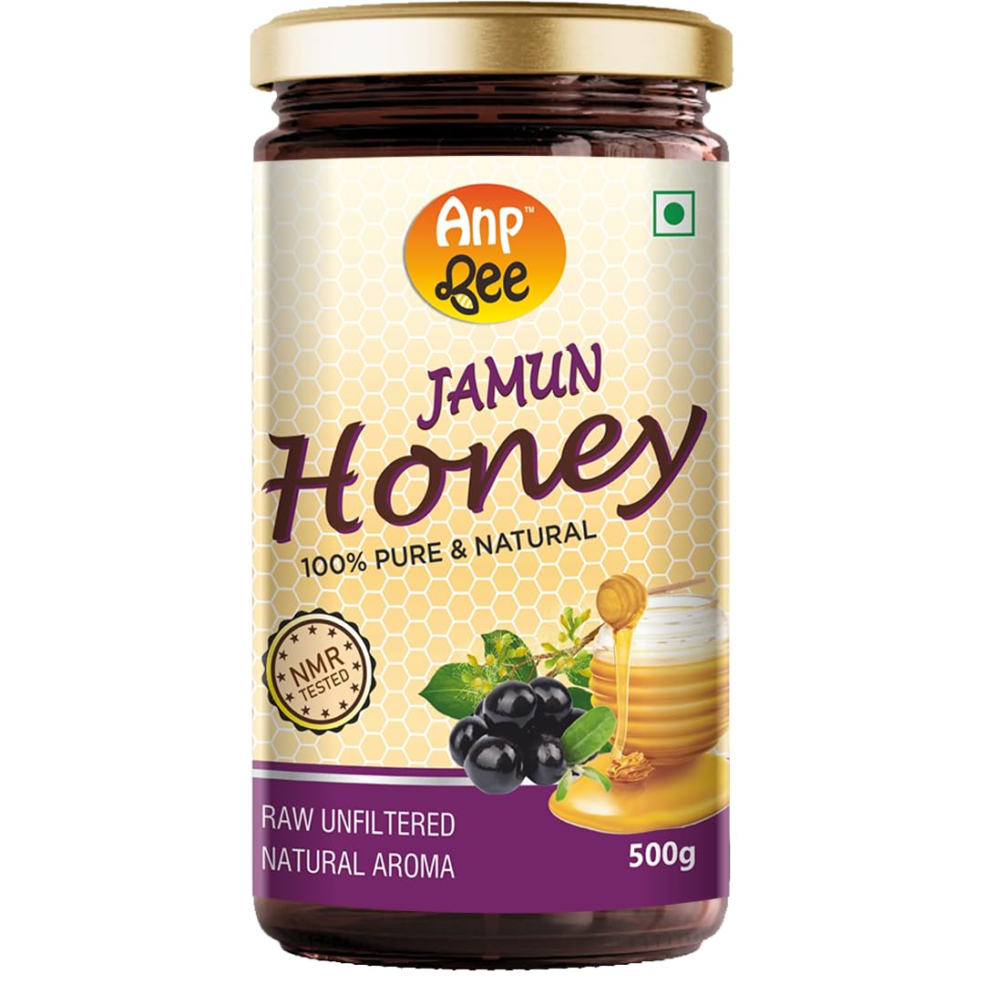 ANP BEE Raw Jamun Honey 500gm I NMR Tested, Unprocessed and Unfiltered I 100% Pure Unpasteurized Natural Original Honey I Rich in Anti-Oxidants I Glass Bottle