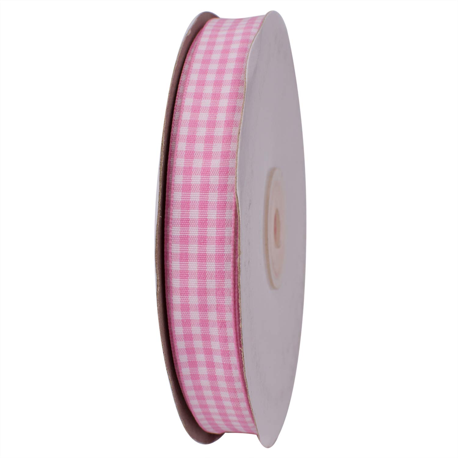ATRibbons 50 Yards 5/8 Inch Wide Plaid Ribbon Polyester Gingham Ribbon for Gift Wrapping,Hair Bows and Craft (Pink)