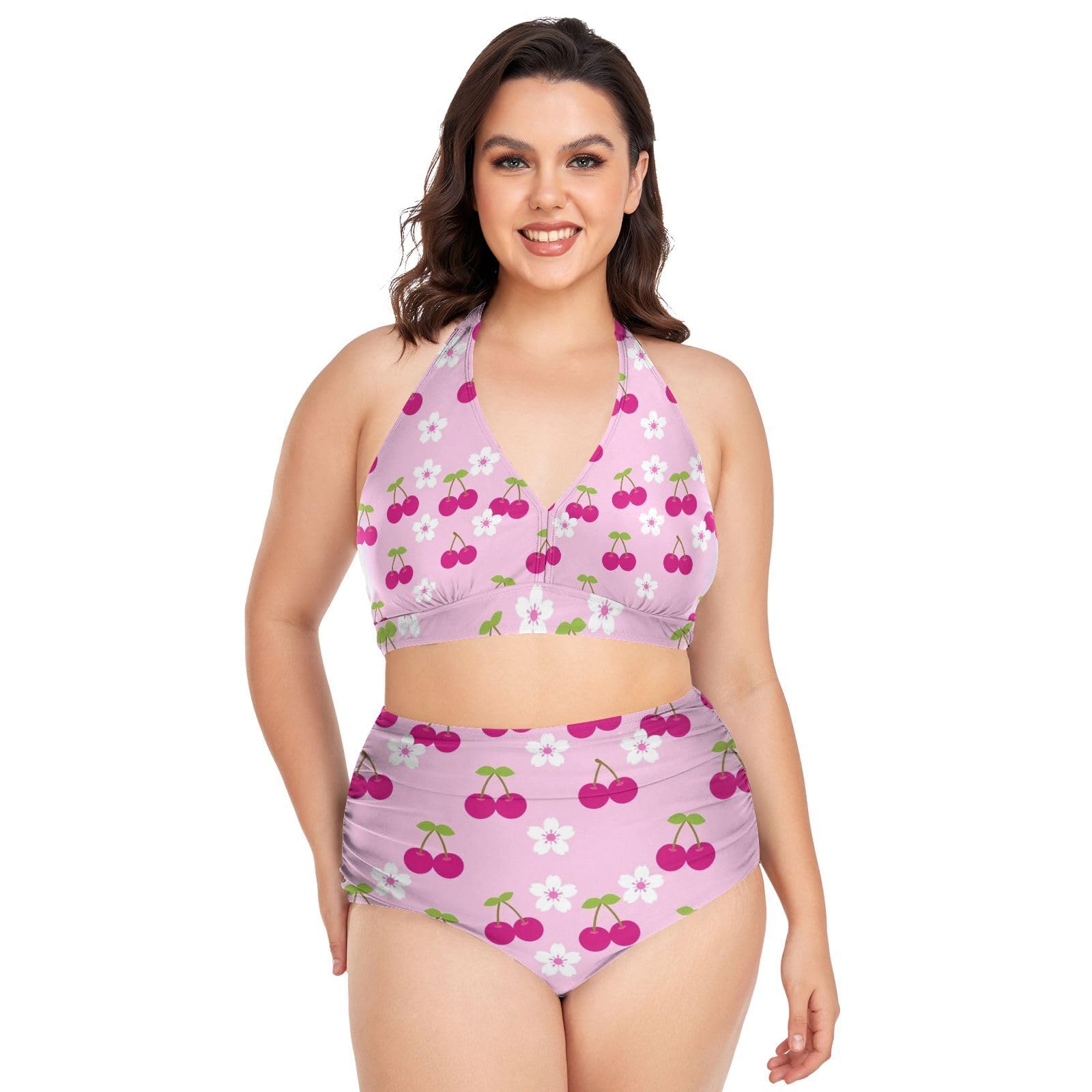 FRODOTGV Costumi da bagno da donna curvy, da L a 4XL | 92% poliestere, 8% spandex, tessuto elastico, spallacci regolabili per viaggi tropicali e attività acquatiche Cherry Bloom