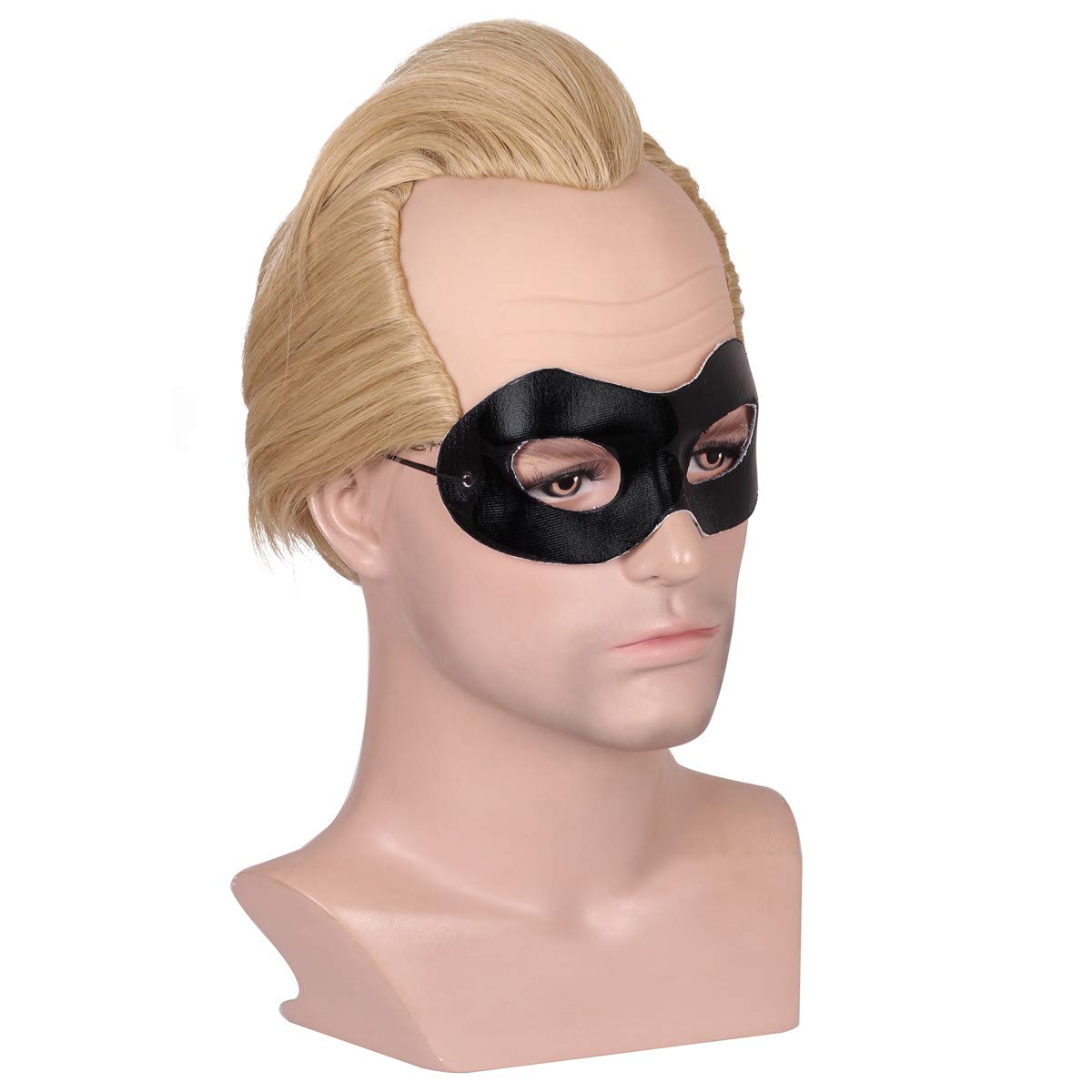 Peluca de cosplay corta rubia calva para hombre con máscara de ojos 5