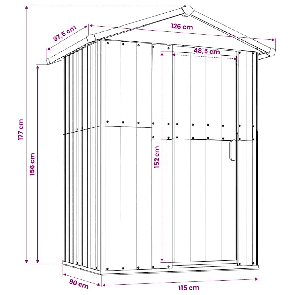 vidaXL Capanno da Giardino Grigio 126x97,5x177 cm Acciaio Zincato