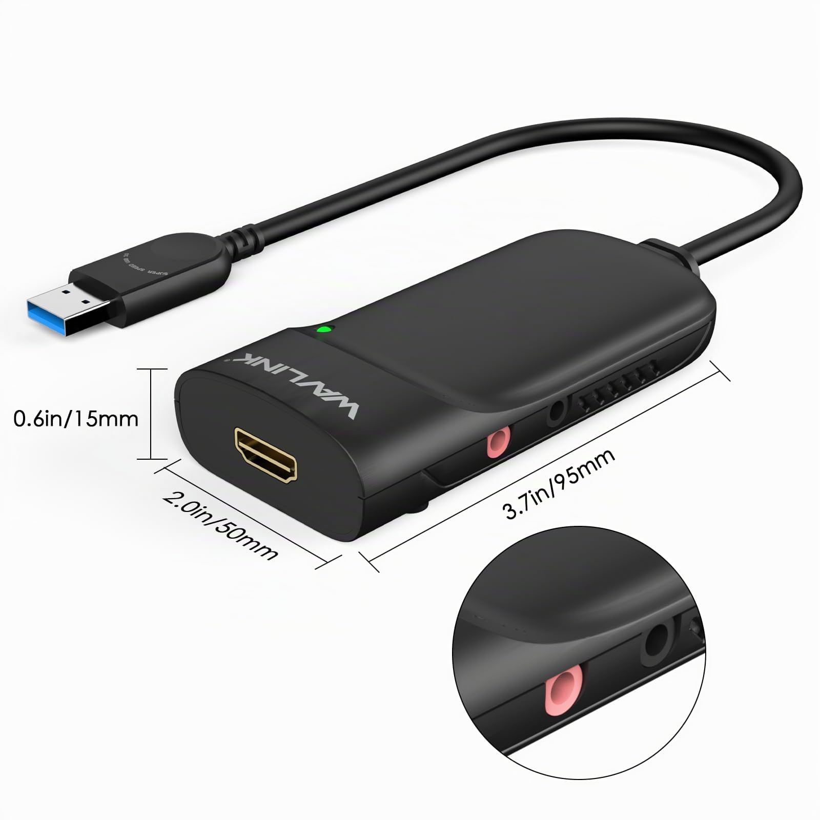 WAVLINK Adaptador multipantalla USB 3.0 a HDMI para Windows y Mac de hasta 2048 x 1152/1920 x 1200 (Negro)