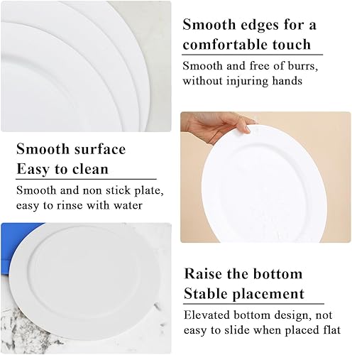 Miniatura 9 de Berglander Juego de 12 platos de plástico blanco de 10 pulgadas, platos planos reutilizables e irrompibles, platos de ensalada, cuencos para pasta,