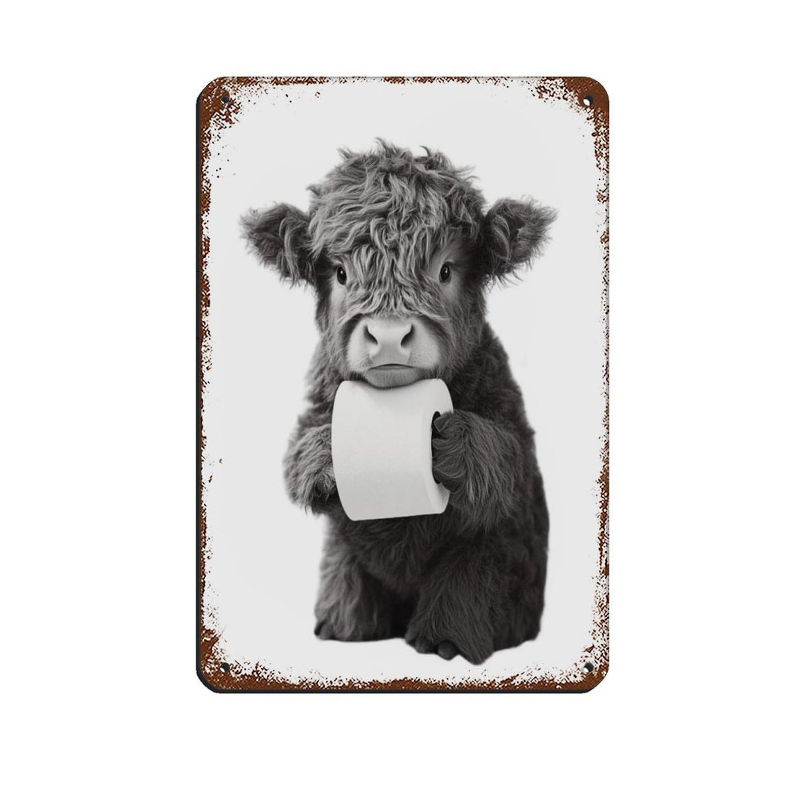 Calf with Toilet Paper Poster,Farmhouse Decor Tin Sign Vintage Metal Pub Club Cafe Bar Home Wall Art Decoration Poster Retro 8x12inch(20x30cm)