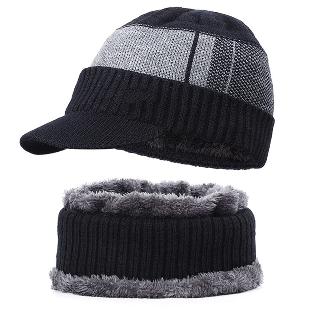 Wintermützen-Schal-Set für Herren, Beanie-Mütze, Mütze, Herren, Wollschal, Mützen, Sturmhaube, Motorhaube, Strickmütze (Farbe: D, Größe: Talla ?nica) (3er-Pack)