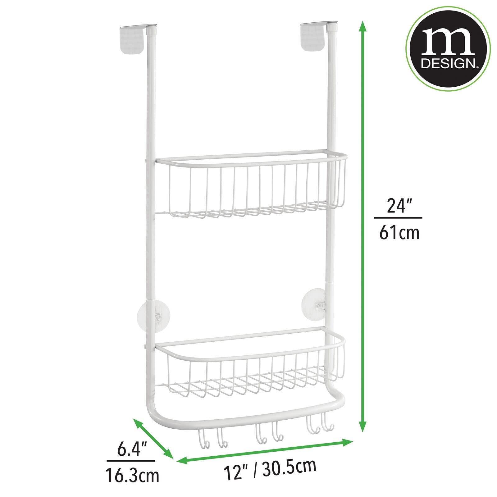 mDesign - Doucherek - schappen voor in de douche/hangmanden - voor al je doucheaccessoires - praktisch deurbevestiging/zonder boren/2 etages/roestvrij staal - zilver mDesign - Doucherek - schappen voor in de douche/hangmanden - voor al je doucheaccessoires - praktisch deurbevestiging/zonder boren/2 etages/roestvrij staal - zilver