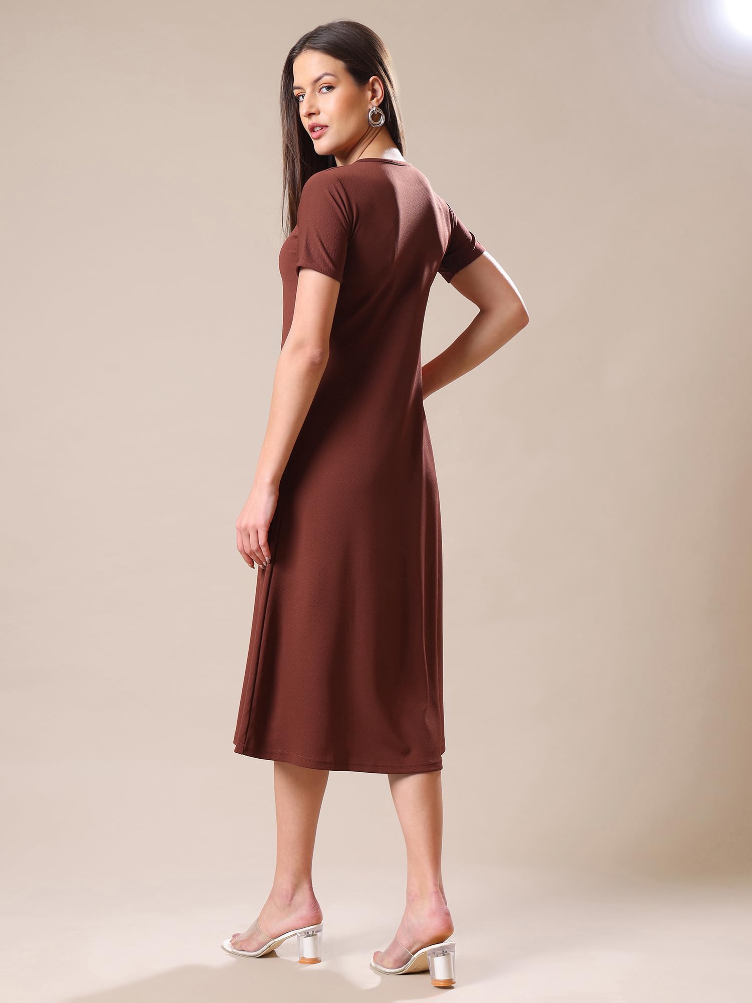 Purvaja Womens A-Line Midi Dress (Bely-179_Brown_Large)