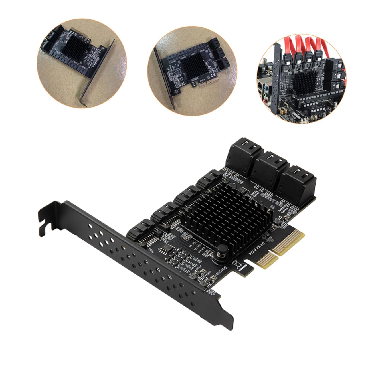 Sata3.0 Erweiterungskarte Pcie X4 3.0 10-Port Schwarz