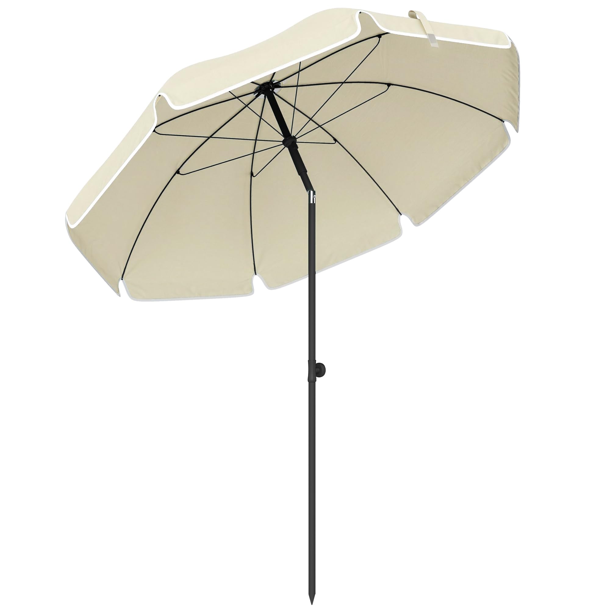 Outsunny Sonnenschirm Strand Ø150 cm Strandschirm mit Sonnenschutz wasserabweisend faltbar mit Sandanker und verstellbarer Neigung Tragetasche für Camping Reisen Strand Beige