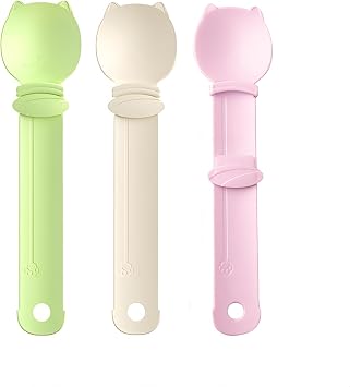 Cat Strip Feeder Spoon - Squeeze & Lickable Treat Dispenser for Wet Food, Multi-Purpose Pet Food Can Accessory Assorted Colors Green+Beige+Pink