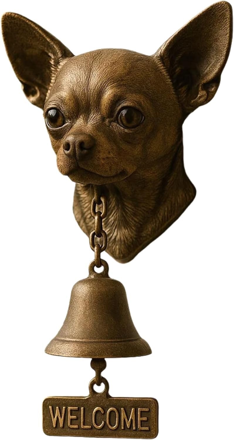 wodjcks Doberman Welcome Doorbell, German Shepherd Welcome Bell, West Highland White Terrier Welcome Doorbell,Wall-Mounted Decorative Hanging Bell for Yard Garden(Chihuahua)
