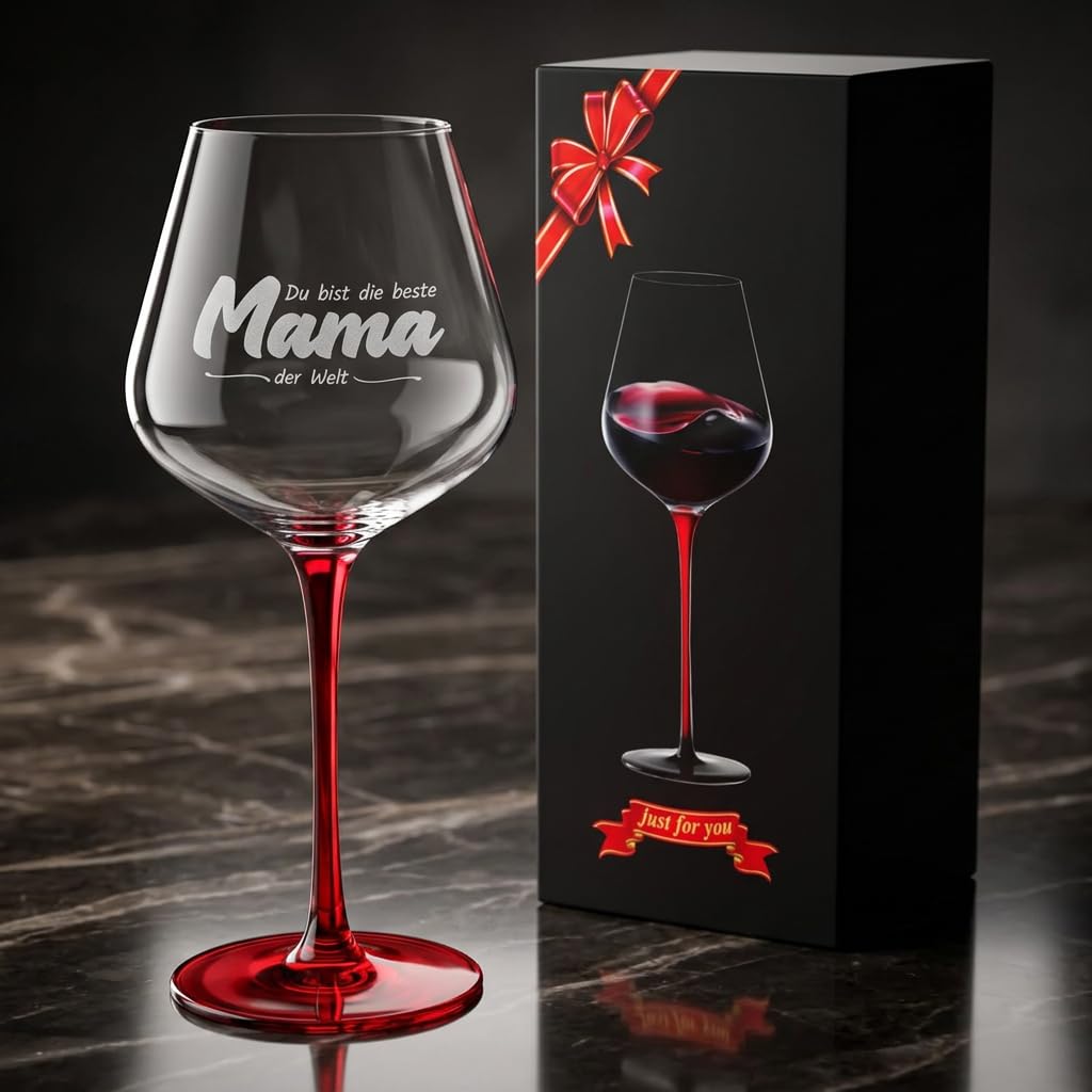 Muttertagsgeschenk Mama – Weinglas mit Gravur Du bist die beste Mama der Welt – Geschenk für Mutter von Tochter & Sohn, Geburtstag Weihnachten Muttertag Geschenkidee, 460 ml