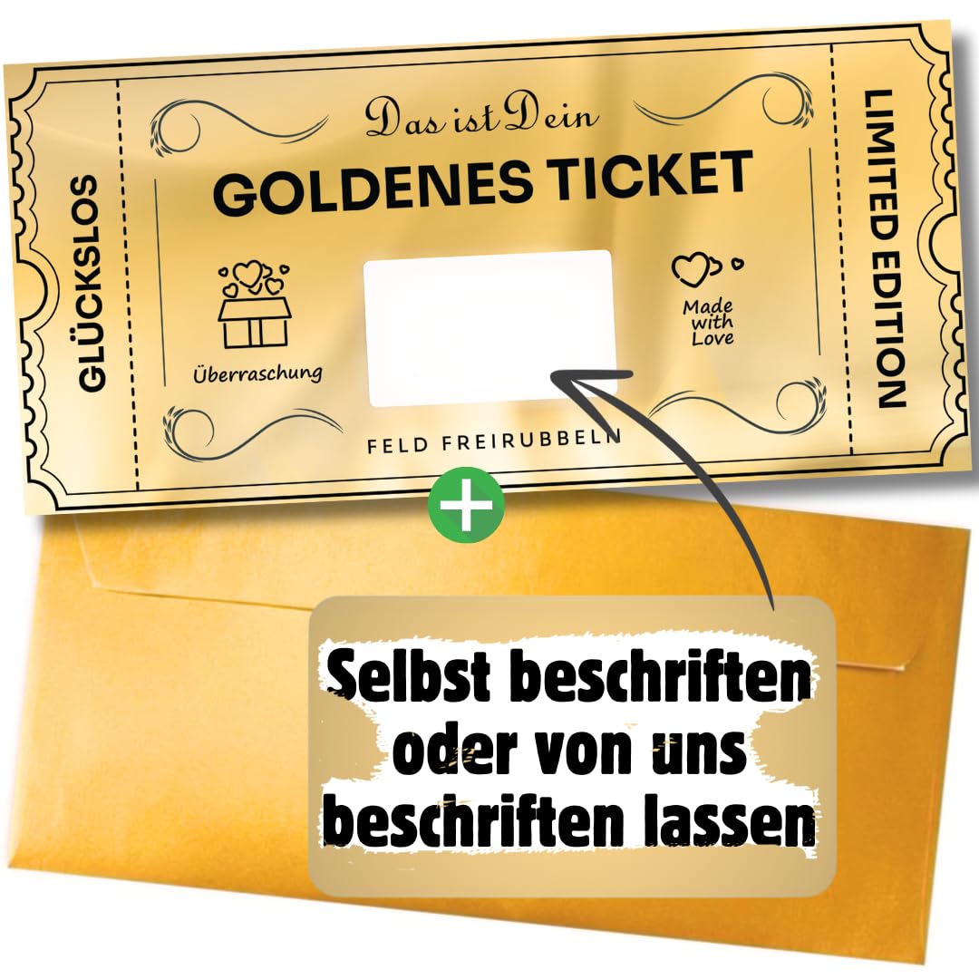 AWAMRWA Golden Ticket Set – 6 Rubbelkarten Zum Selbstgestalten, Mit Umschlägen, 20x9 Cm