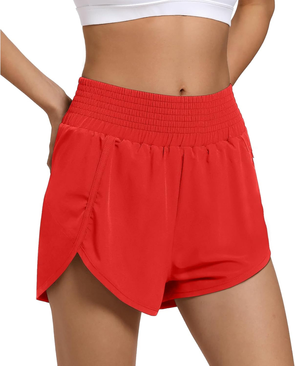 Women's High Waist Athletic Shorts Quick Dry Sporty Workout Running Shorts for Women with Zipper Pocket - Image 3