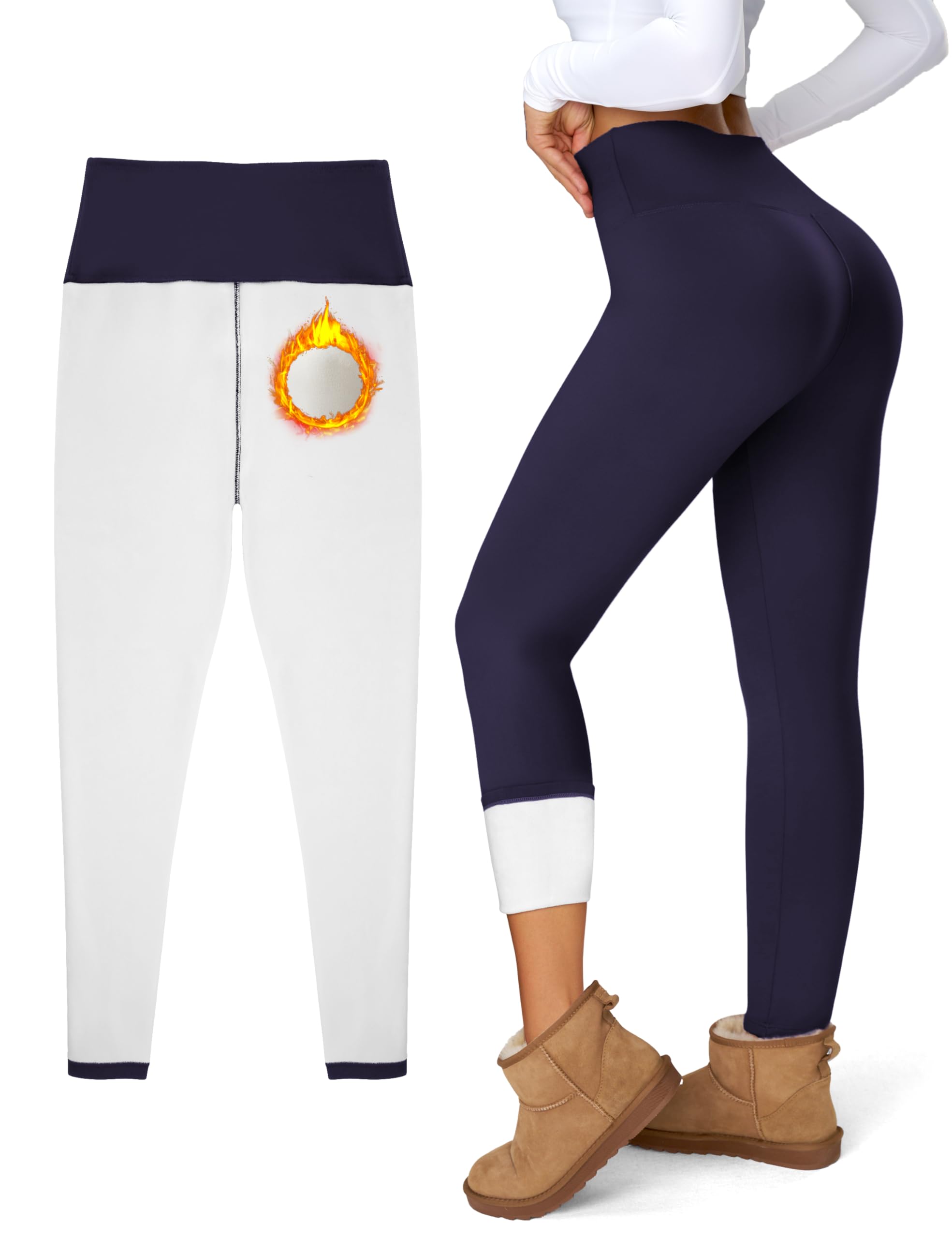 KEEPFAST Thermal Fleece Lined Leggings - High Waist Tummy Control Winter Tights