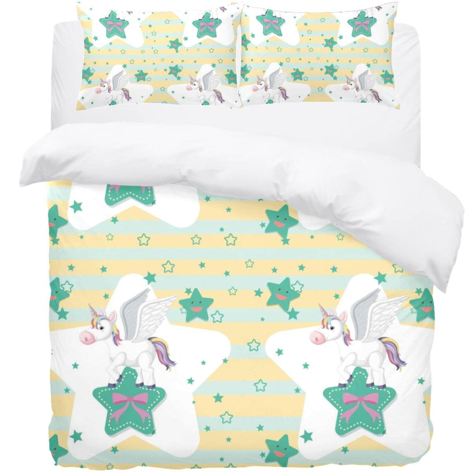 Housse de couette licorne jaune avec 2 taies d oreiller lit enfant motif étoile