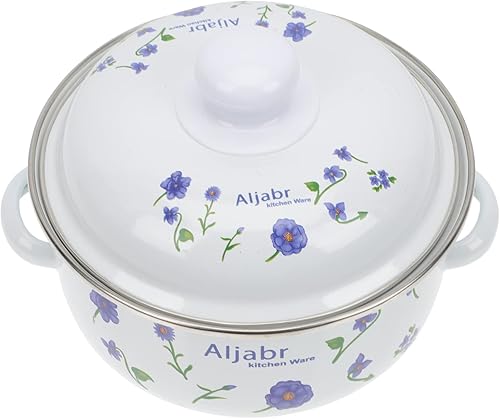 Olla de sopa de cerámica con tapa, 1 olla de esmalte sobre acero, olla de sopa esmaltada de 6.3 pulgadas con dos asas (patrón de orquídeas pequeñas)