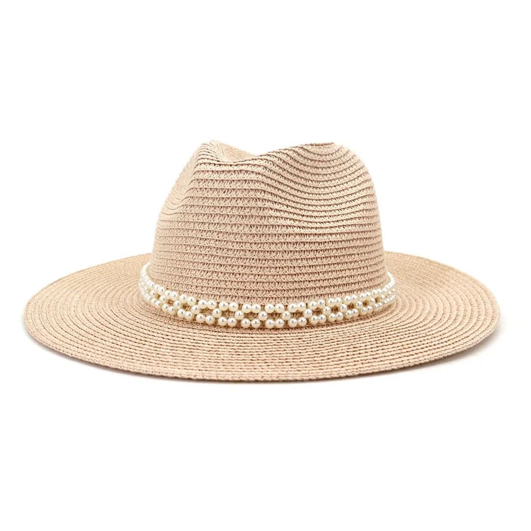 Sombrero de Paja Estilo Trilby de ala Ancha para Playa, Estilo Perla, para Mujer, Estilo Jazz (Blanco, 7 1/8)